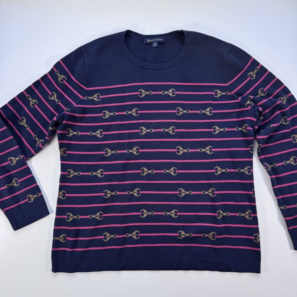 BROOKS BROTHERS Horsebit Icon Intarsia Sweater Cotton Womens‎ XL Blue